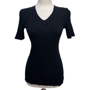 Free People FP Beach Black Ribbed Short Sleeve Long Sweater Women’s S/P
